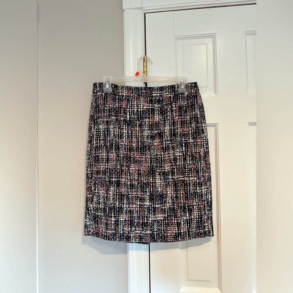 LOFT Tweed Plaid Skirt in Black White Pink Blue